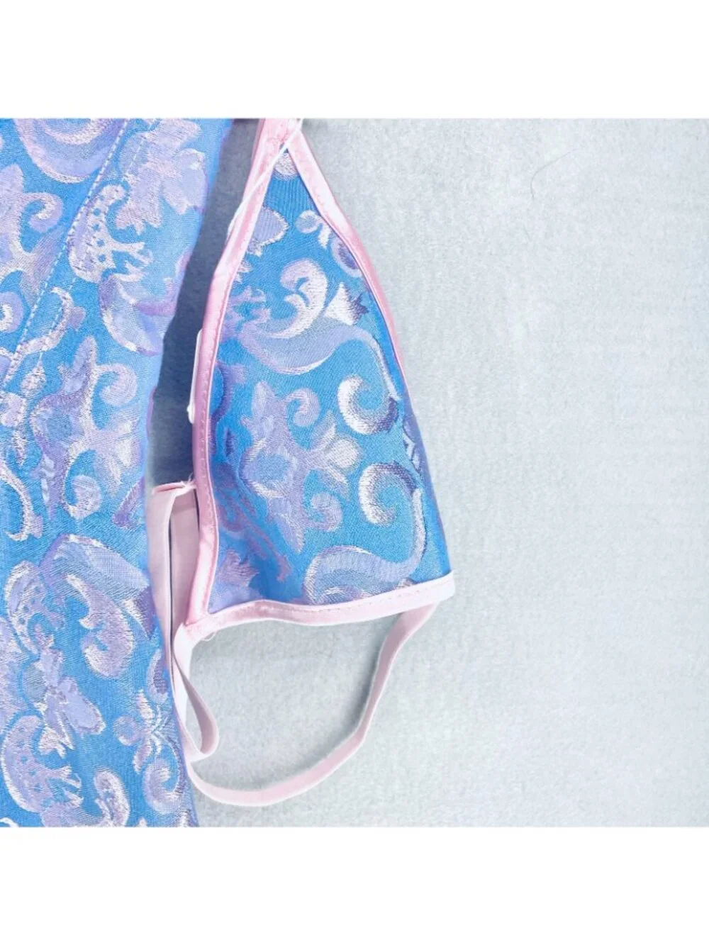 Womens Corset Large Blue Pink Satin Bustier Lingerie Set G String Bows